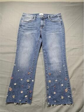 Driftwood Jeans Womens 12x27 Colette Embroidered Cropped Flowers Fade Stone 🌻🌸